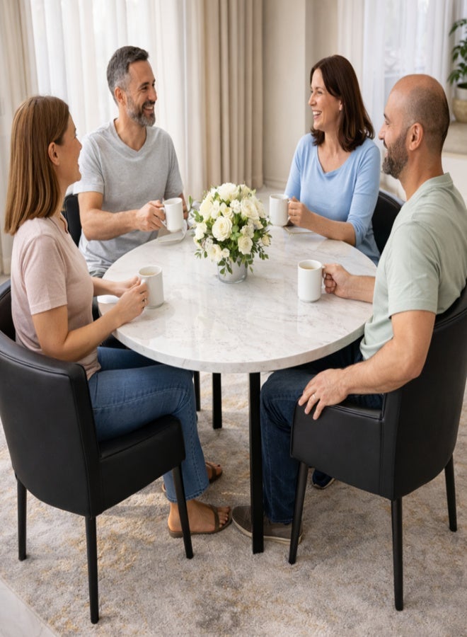 Harmony Home 5-Piece Round Dining Table Set – Wooden Table with 4 Upholstered Chairs, Small Dining Room Furniture, Black & White - Image 4